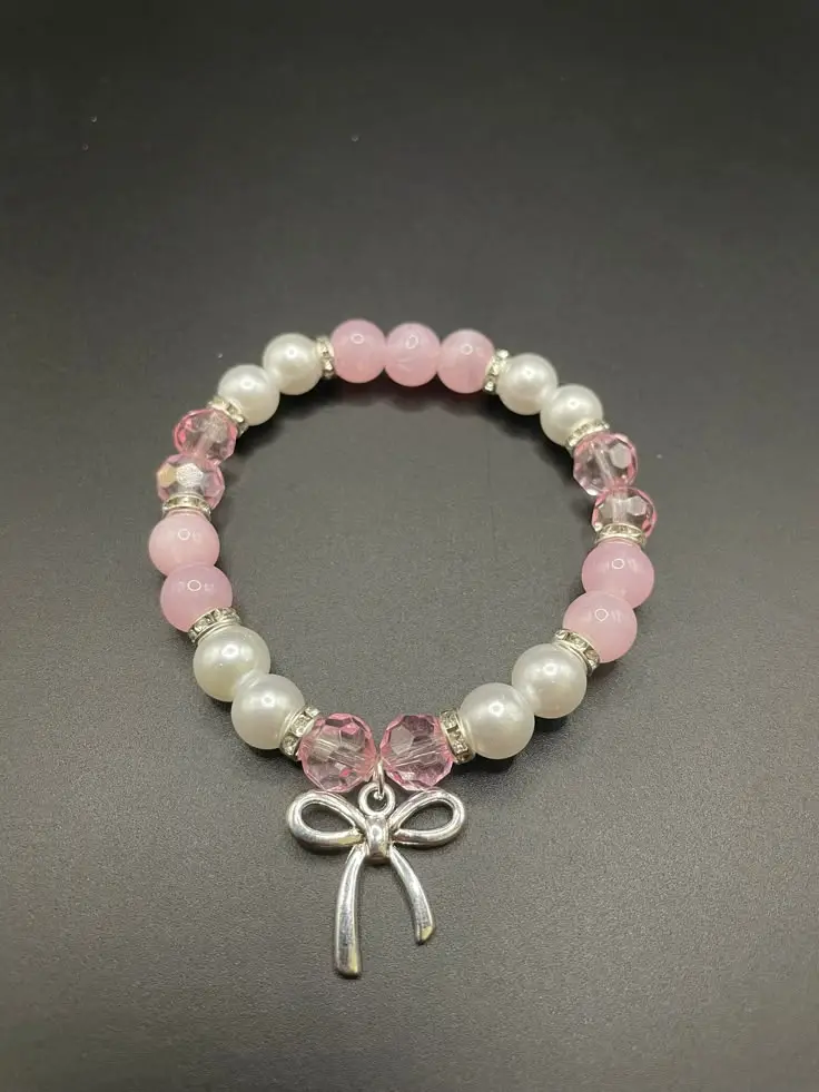 Pink Bow Pearl Bracelet